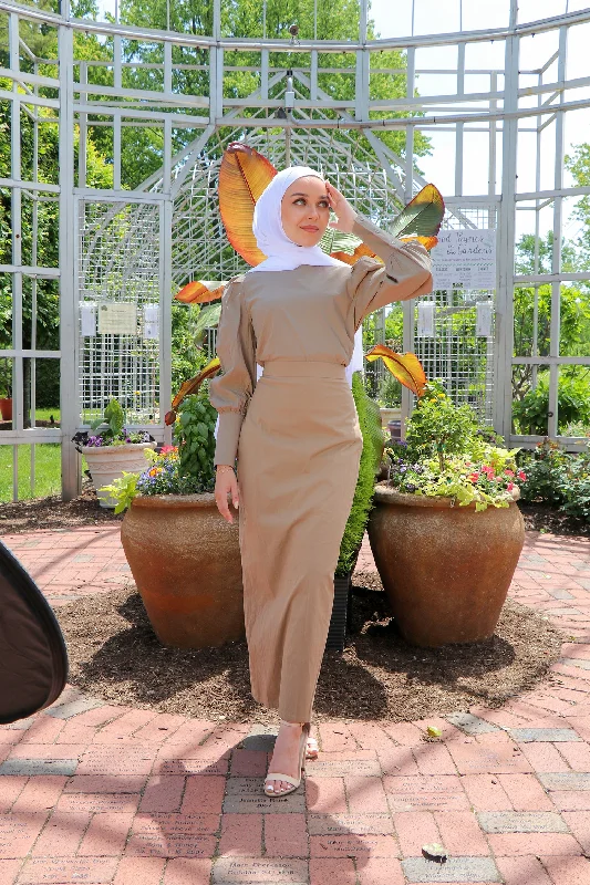 Luxe Cotton Skirt- Khaki denim skirt casual