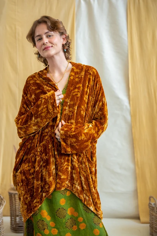 Silk Velvet Kimono Jacket - Turmeric Bomber Jacket Anorak Windbreaker