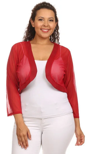 Red Sheer Bolero Chiffon 3/4 Length Sleeve Red Bolero Jacket Front Pockets Side Pockets Patch Pockets Red Sheer Bolero Chiffon 3/4 Length Sleeve Red Bolero Jacket Front Pockets Side Pockets Patch Pockets