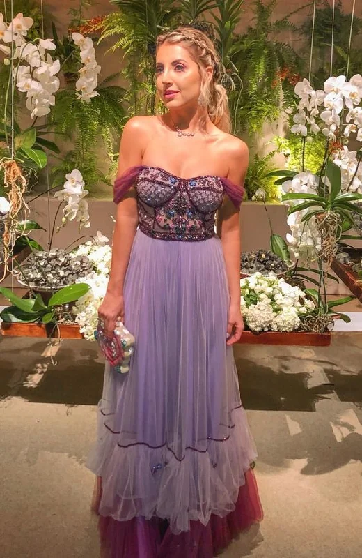 Prom Dresses WIth Beading A Line Tulle Long Off the Shouder Evening Party Dresses Tunics Vintage classic Prom Dresses WIth Beading A Line Tulle Long Off the Shouder Evening Party Dresses Tunics Vintage classic