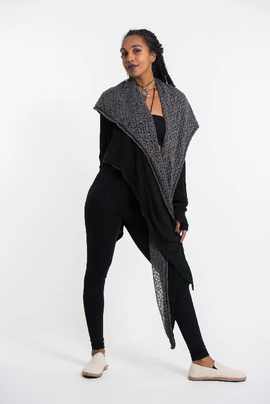 Hoodie Shawl Cardigan in Black Sequined Glittery Shiny