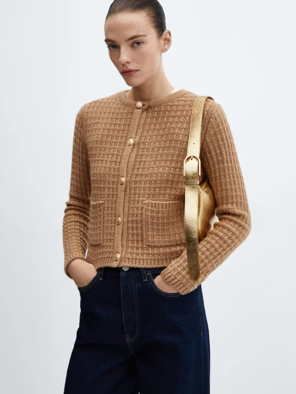 Button knit cardigan Fitted Slim Tailored