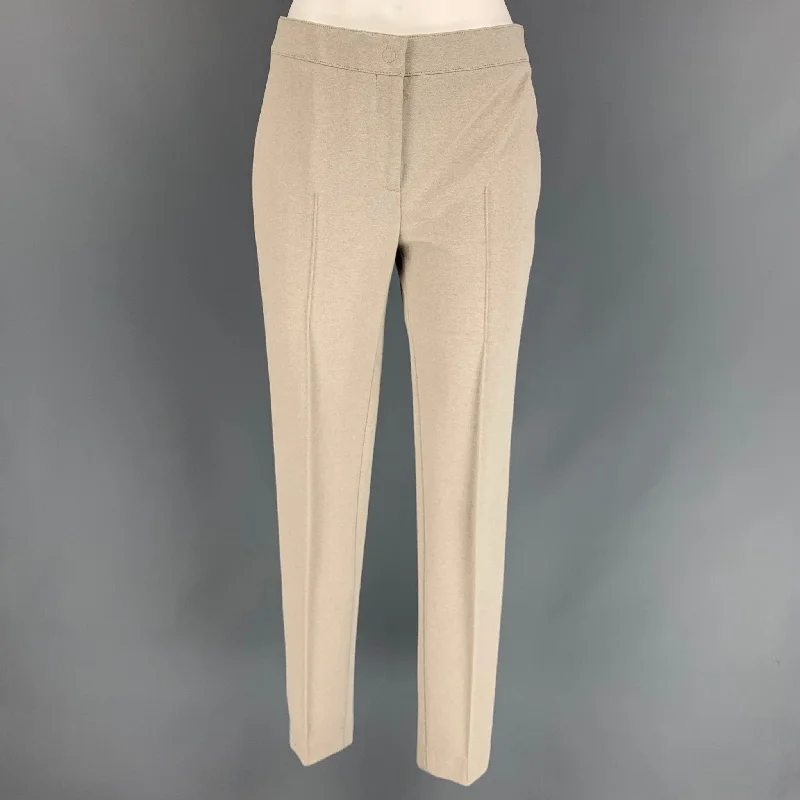 AKRIS Size 6 Oatmeal & White Stretch Viscose Blend Dress Pants Trendy Printed Leggings