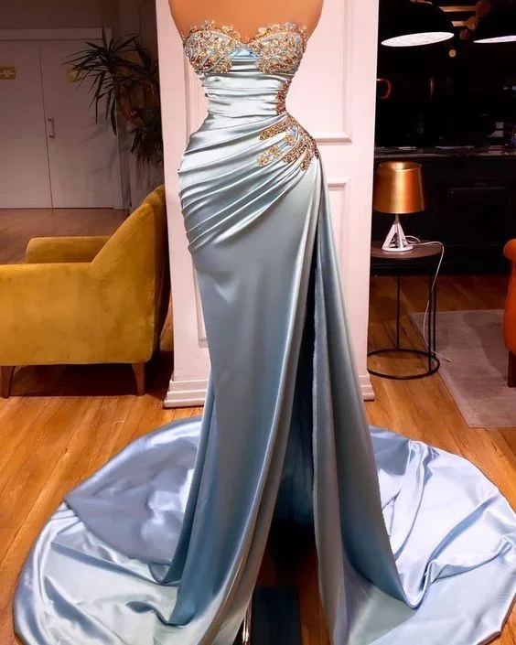blue long prom dress,  formal party dress     cg20100 Tunics Silk luxurious