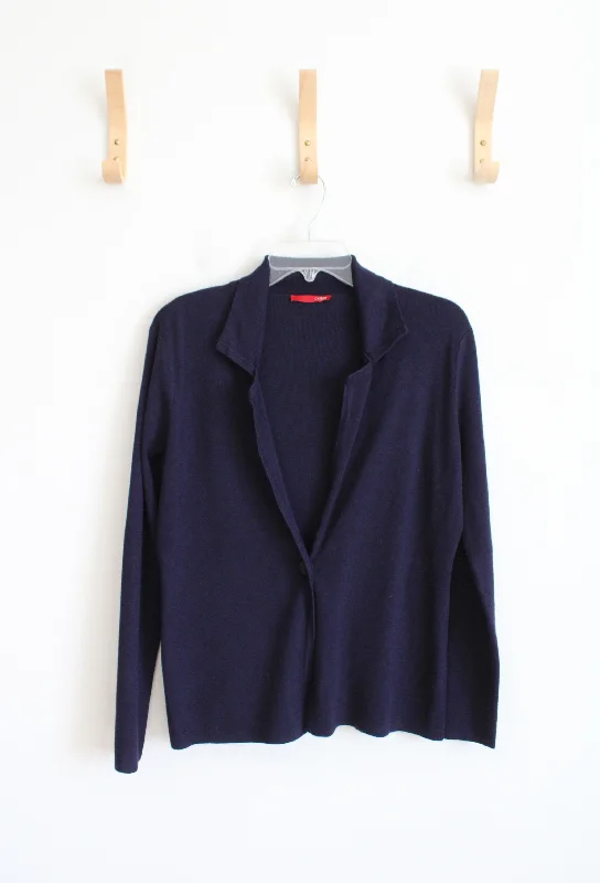 Cyrus Navy Cardigan | L Satin Fabric Silk Fabric Chiffon Fabric