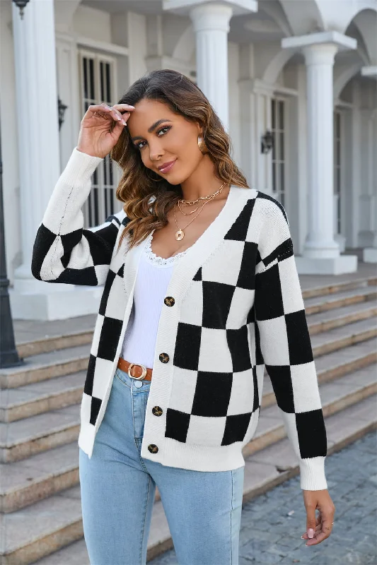 Button-Up V-Neck Dropped Shoulder Cardigan Lace Blend Ribbed Blend Corduroy Blend
