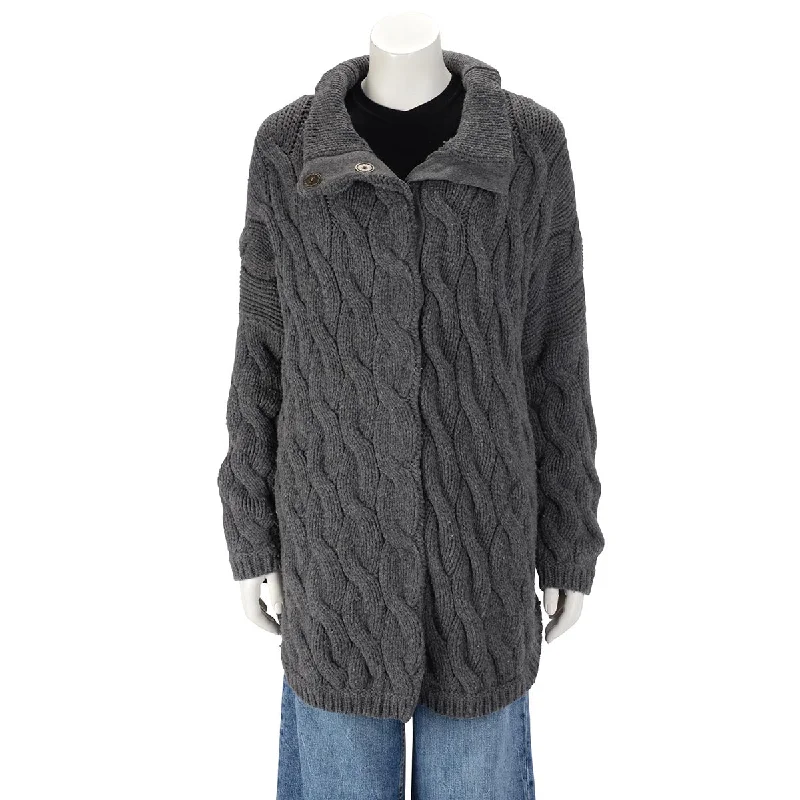 Brunello Cucinelli Charcoal Cashmere Blend Cable Knit Cardigan L Boat Neck Shawl Collar Notched Collar Brunello Cucinelli Charcoal Cashmere Blend Cable Knit Cardigan L Boat Neck Shawl Collar Notched Collar
