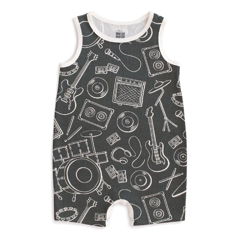 Tank Top Romper - Rock Band Charcoal low neck tank