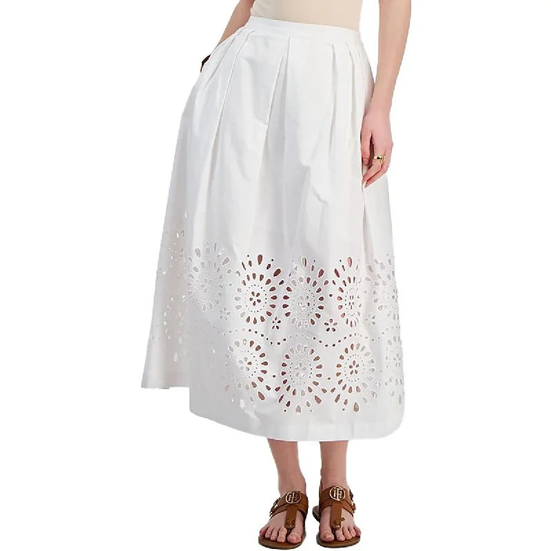 Tommy Hilfiger Womens Embroidered Pleated A-Line Skirt cashmere skirt fine