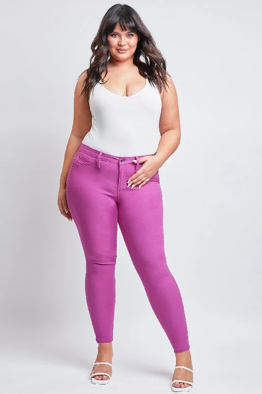 Women's Plus  Hyperstretch Skinny Pants, Berry Rose Casual Wide Pants