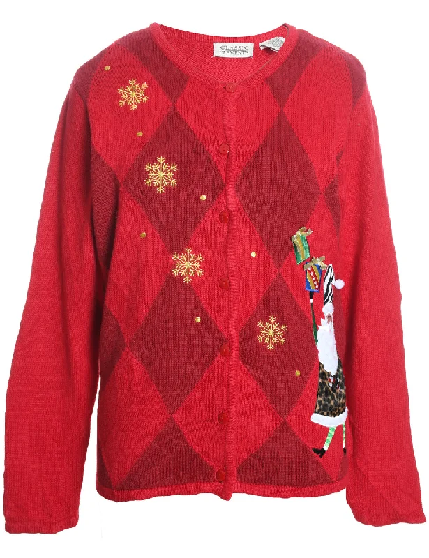 Santa Claus Christmas Cardigan - L Handmade Hand-knitted Hand-woven
