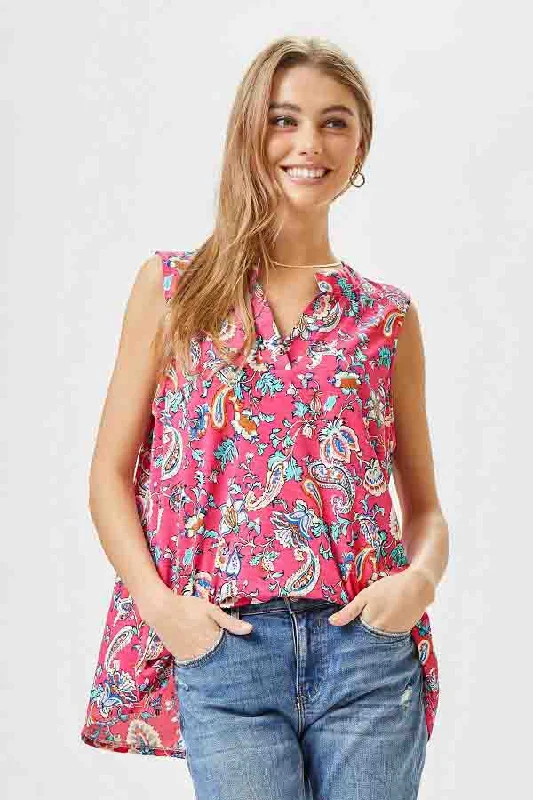 Paisley Coral Split Neckline Tank by dear scarlett lime green tank