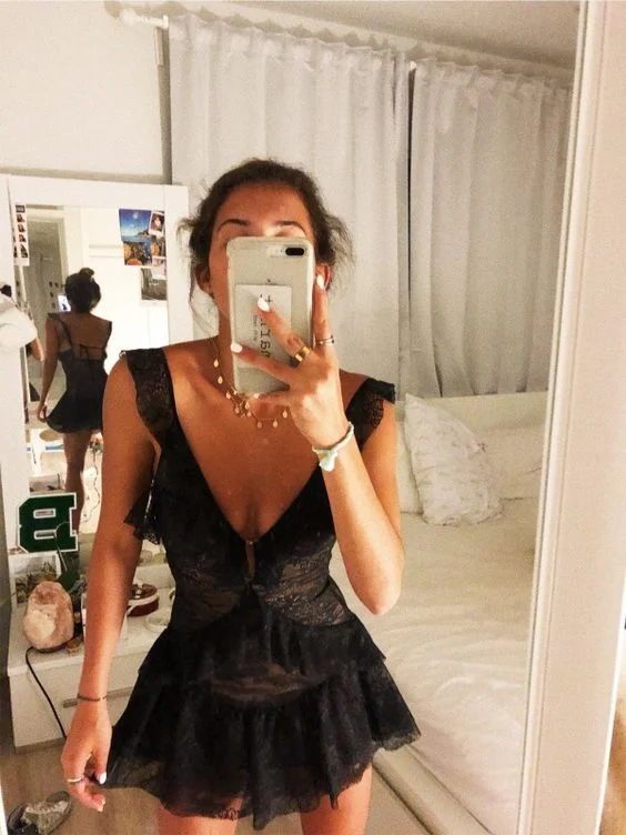 Deep V Neck Black Lace Homecoming Dress,Black Party Dress Y2057 Tunics Fashionable trendy Deep V Neck Black Lace Homecoming Dress,Black Party Dress Y2057 Tunics Fashionable trendy