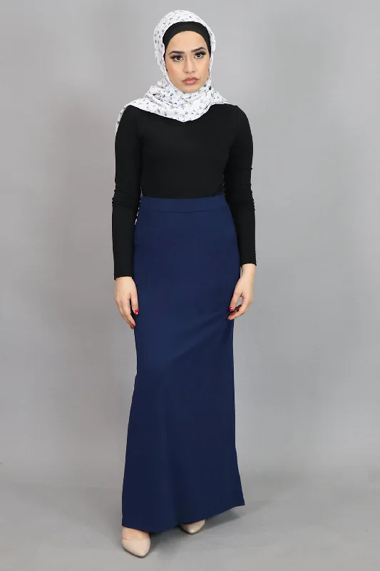 Navy Blue Spandex Maxi Skirt lace skirt intricate