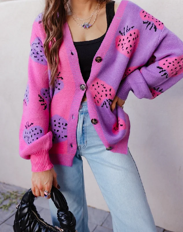 Sweet as Strawberry Wine Cardigan Zippered Front Buttoned Front Snap Front