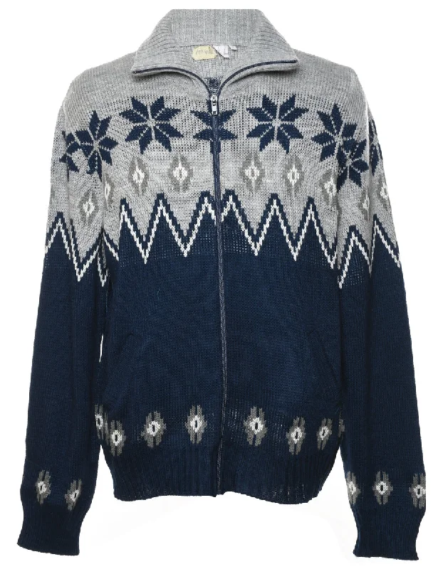 Zip Front Nordic Cardigan - L Slim Fit Regular Fit Oversized
