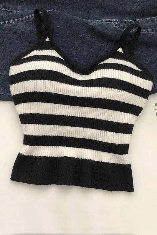 KNITTED SPAGHETTI STRAP CAMI TANK TOP sheer tank top