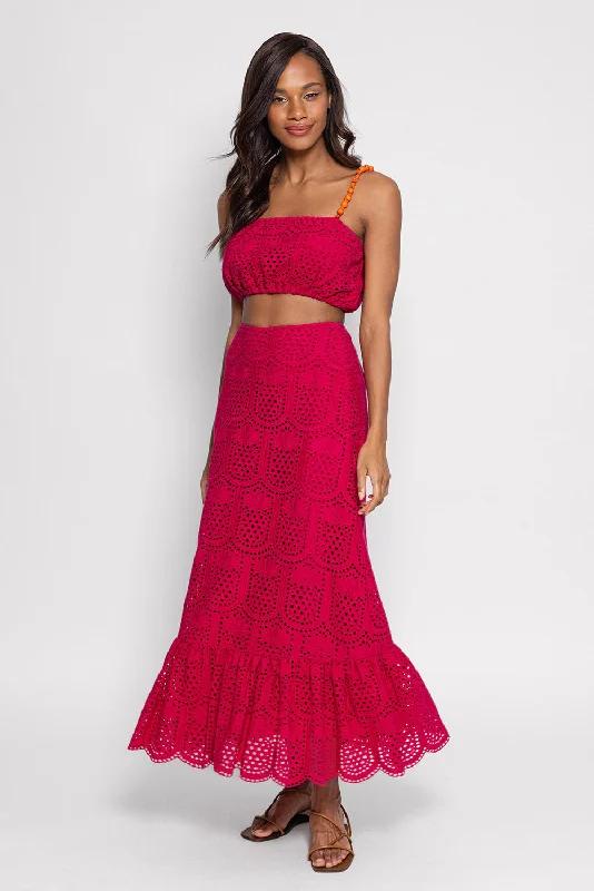 IVANA SKIRT EYELET FUCHSIA linen skirt natural