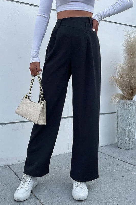 WOMEN STRAIGHT LEG LONG PANTS WITH POCKETS Slim Fit Casual Pants