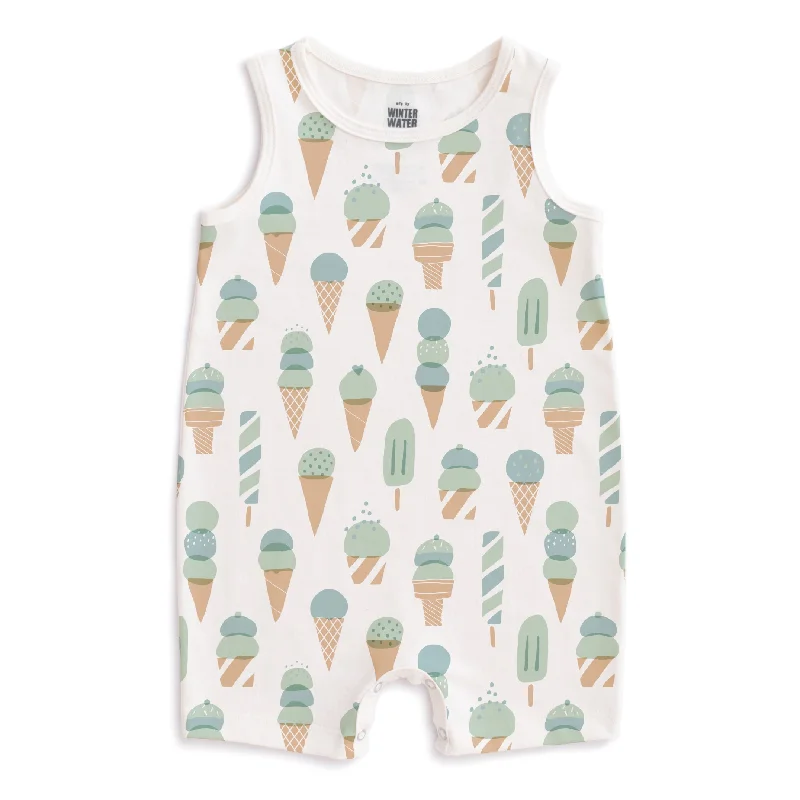 Tank Top Romper - Ice Cream Mint & Blue beige tank top