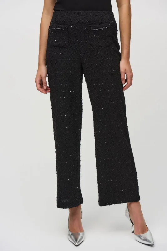 Joseph Ribkoff Black Sequined Wide Leg Pull-On Pants 244142 Soft Stretch Pants