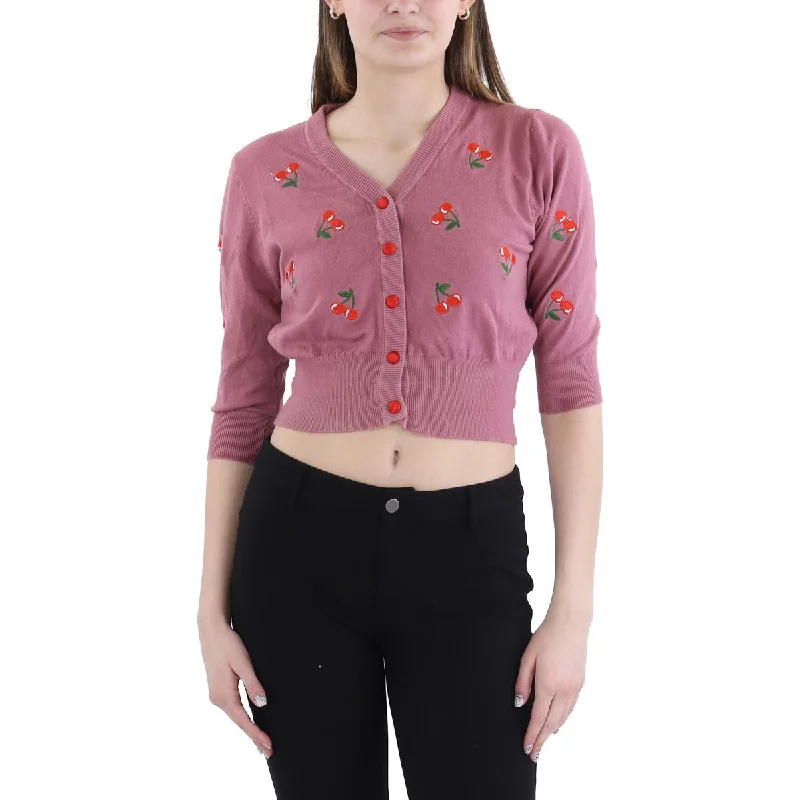 Belle Poque Womens Embroidered Knit Cardigan Sweater Fitted Loose Oversized