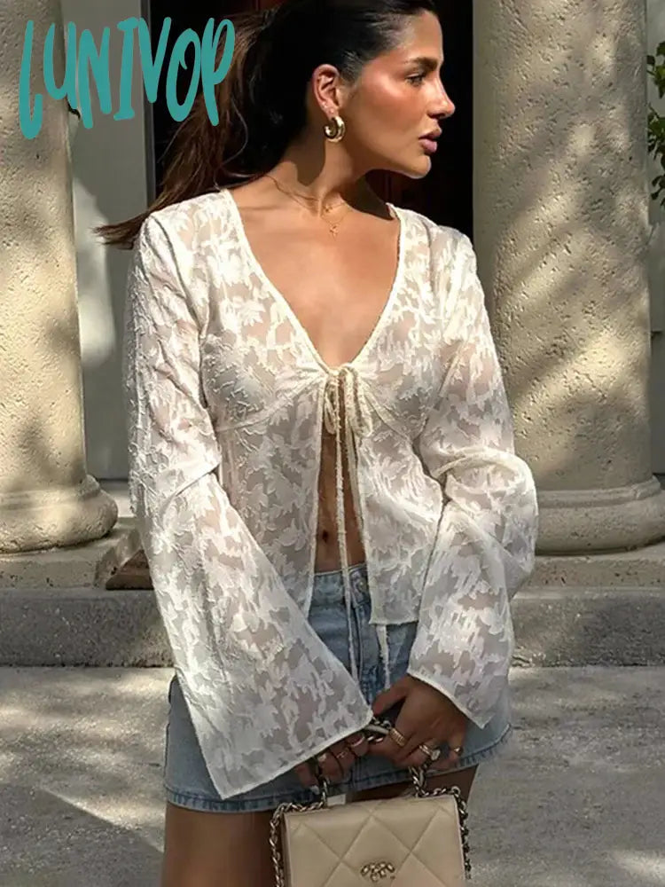 Lunivop Sexy Lace Up Short Cardigan T-Shirt For Women Splice Lace Cut Out See-Through Flare Sleeve New Party Club Female Cardigan Houndstooth Herringbone Solid Lunivop Sexy Lace Up Short Cardigan T-Shirt For Women Splice Lace Cut Out See-Through Flare Sleeve New Party Club Female Cardigan Houndstooth Herringbone Solid