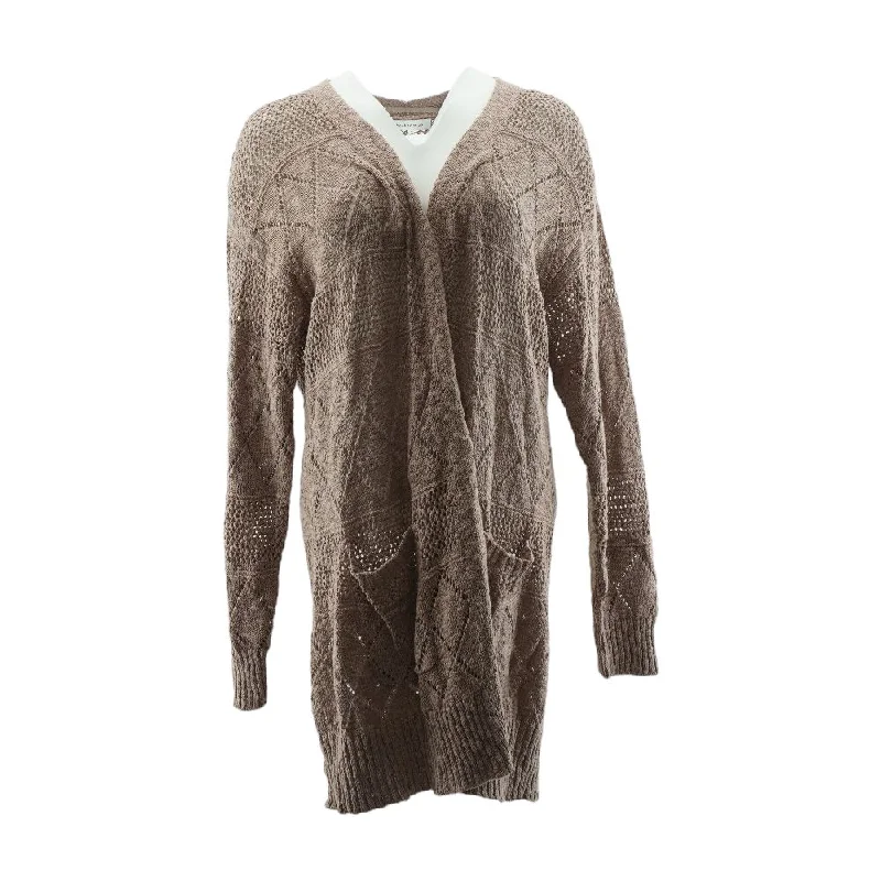 Mauve Solid Cardigan Sweater Toggled Drawstring Belted
