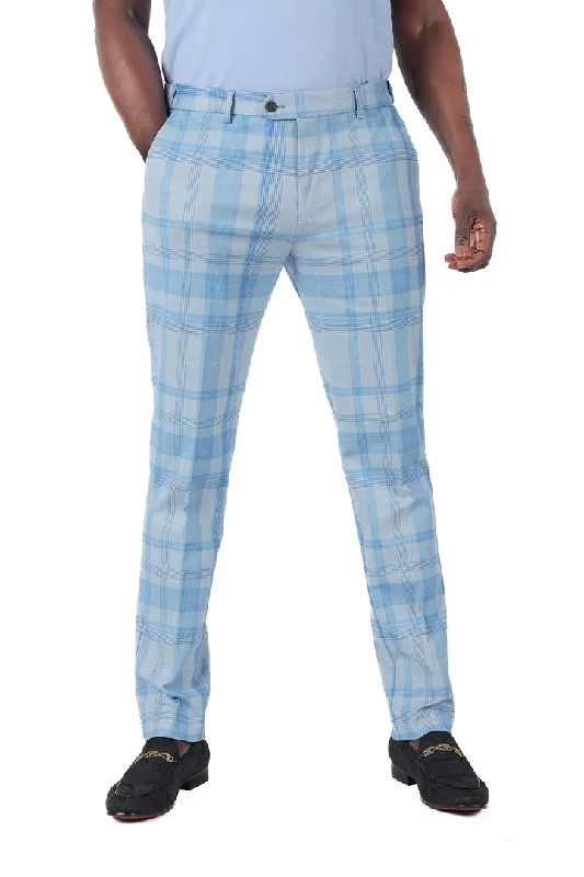 Barabas CP182 BUFFALO PLAID Sky Blue Slim Fit Dress Pant Fashionable Tapered Leg Pants