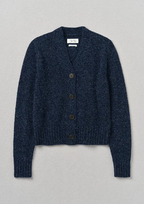Kaia V-Neck Wool Cardigan | Navy Melange Spandex Rayon Corduroy