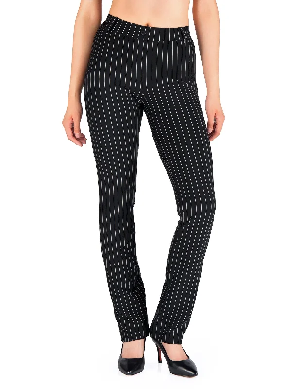 Straight Leg Yoga Dress Pants, Back Pockets (Pinstripe) Chic Slim Fit Pants