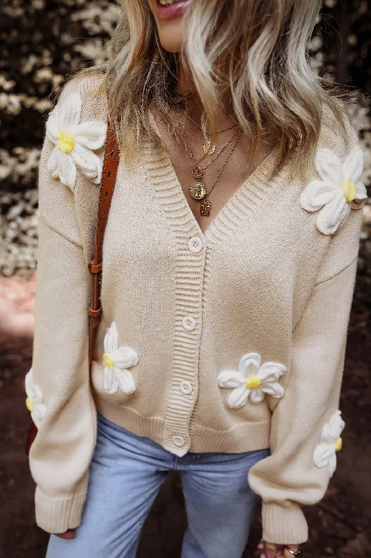 Flower Dropped Shoulder Long Sleeve Cardigan Wool Fabric Cashmere Fabric Tweed Fabric