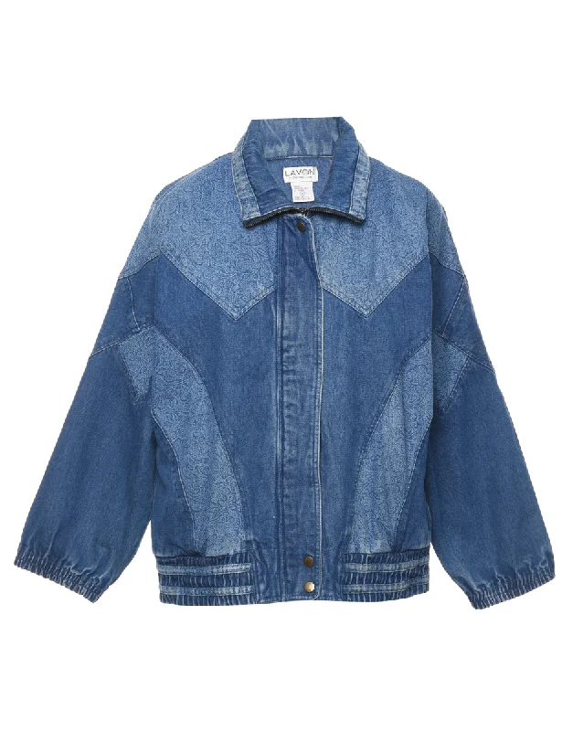 Zip Front Medium Wash Denim Jacket - L Chenille Jacket Brocade Jacket Lace Jacket