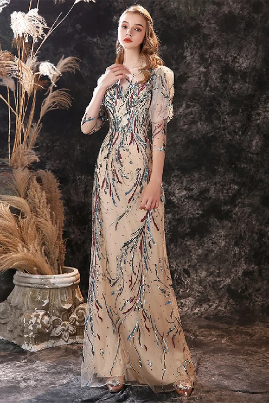 Champagne Prom Dress Scoop Neck Long Evening Party Dress Tunics Stylish elegant