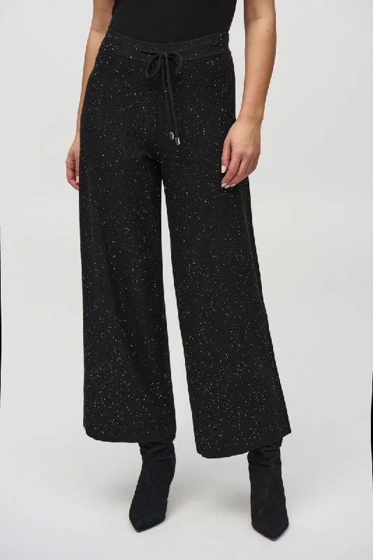 Joseph Ribkoff Black Sequined Wide Leg Culotte Pants 244922 Trendy Velvet Pants