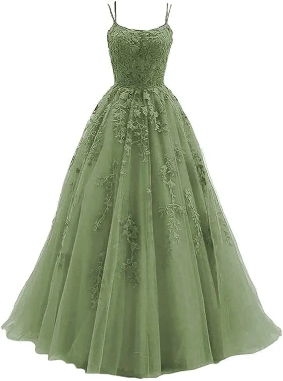 Women's Lace Applique Tulle Long Straps Cross Back Long Party Dress, Green Junior Prom Dress Y611 Tunics Winter warm Women's Lace Applique Tulle Long Straps Cross Back Long Party Dress, Green Junior Prom Dress Y611 Tunics Winter warm