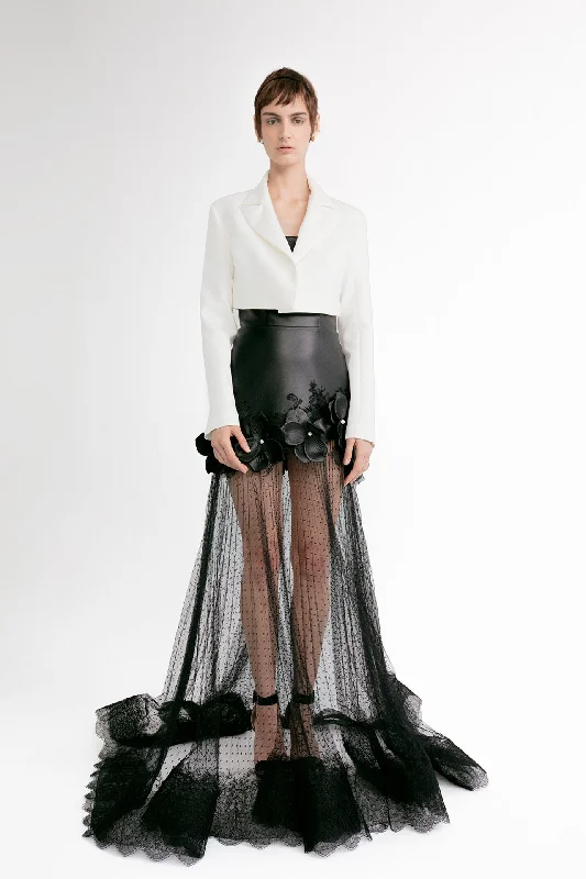 Leather and lace dress with jacket Denim Fabric Leather Fabric Suede Fabric