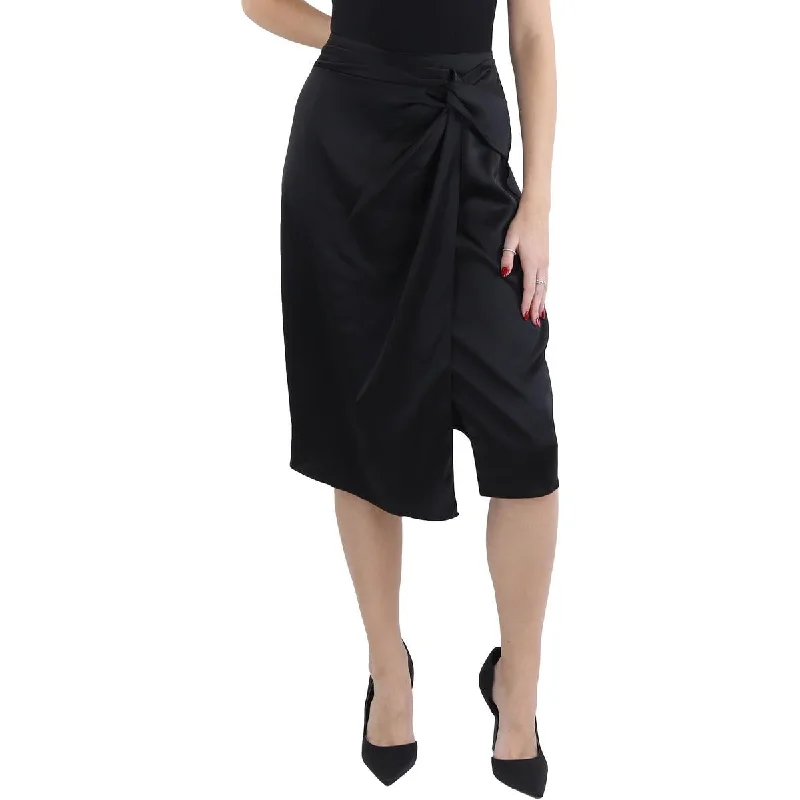 Nicole Miller Womens Satin Faux Wrap Mini Skirt ruffled skirt detail
