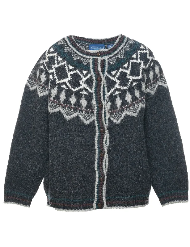 Nordic Dark Grey Cardigan - L Handmade Hand-knitted Hand-woven