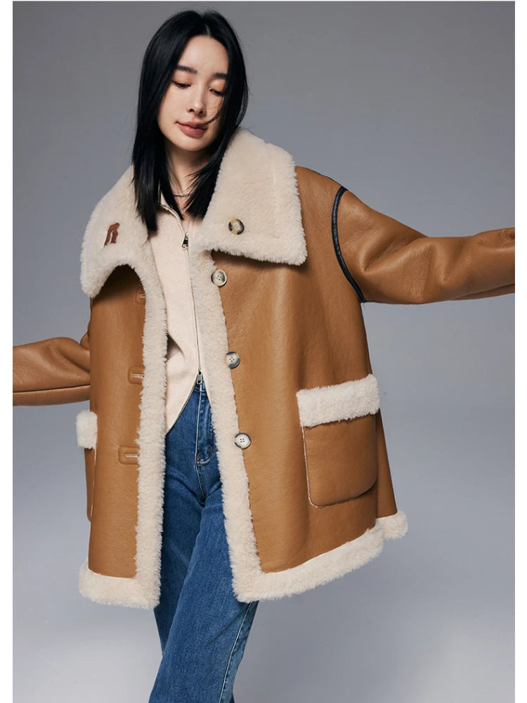 Double-sided Wear Wool Jacket for Women Autumn Winter 100% Real Fur Coat Natural Sheep Loose Warm Luxury Street coat Tiered Jacket Buttoned Jacket Zippered Jacket Double-sided Wear Wool Jacket for Women Autumn Winter 100% Real Fur Coat Natural Sheep Loose Warm Luxury Street coat Tiered Jacket Buttoned Jacket Zippered Jacket