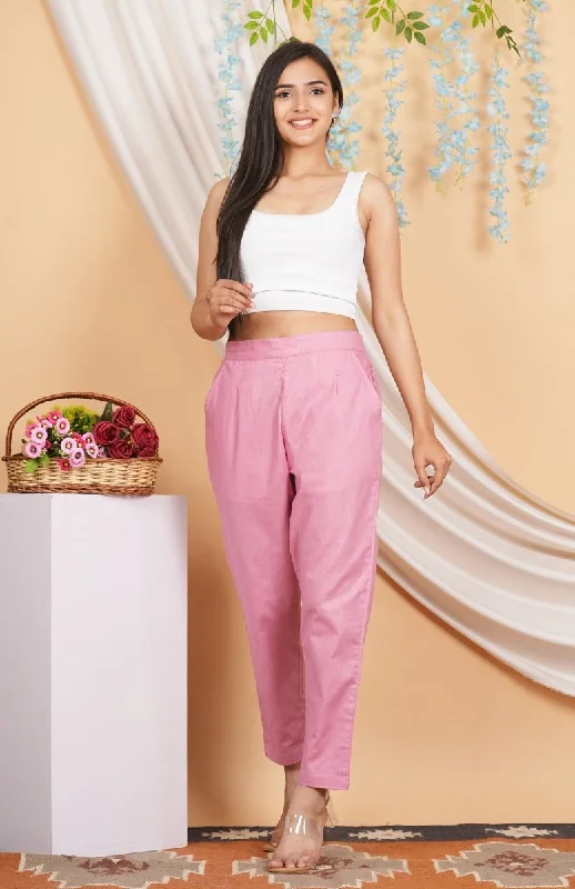 Women’s Linen Cotton Palazzo Pants| Pink Cozy Fitted Pants