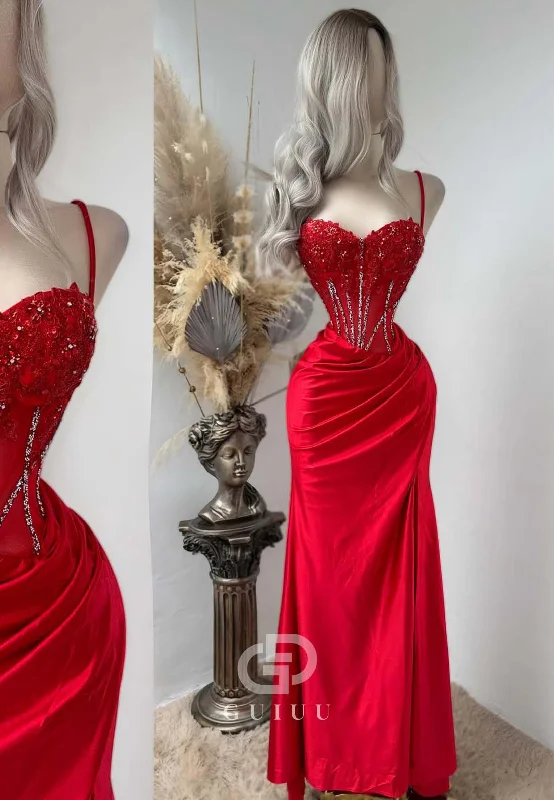 Sexy Spaghetti Straps Sweetheart Prom Dress with Slit Ruched Evening Party Dress Off-the-shoulder Bohemian Festive Sexy Spaghetti Straps Sweetheart Prom Dress with Slit Ruched Evening Party Dress Off-the-shoulder Bohemian Festive