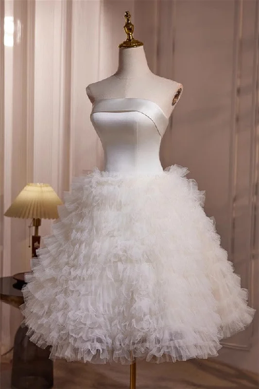 White Satin Tulle Straps Short Homecoming Dress Party Dress Tunics Timeless classic