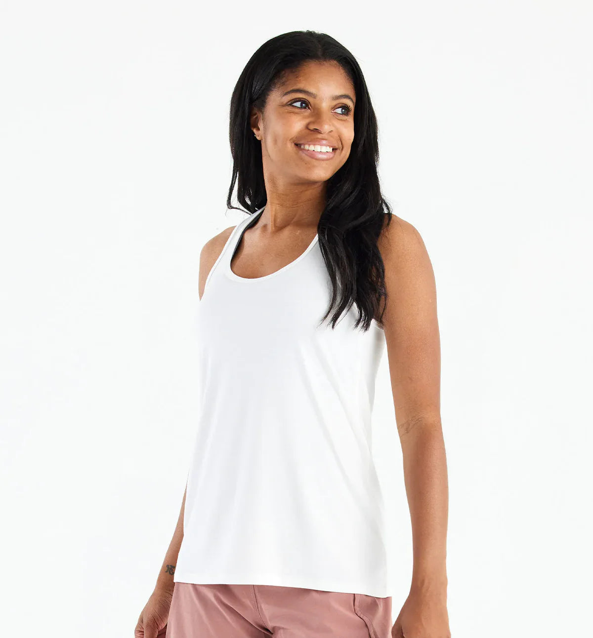 Free Fly Women's Bamboo Motion Racerback Tank in Bright White cropped tank top