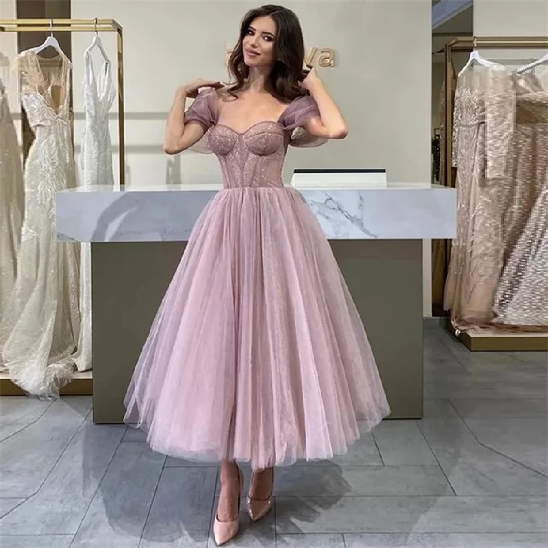 Sweetheart Light Pink Evening Party Dresses Draped Tea Length Elegant Prom Dress Graduatation A Line Homecoming Ball Gowns Tunics Fashionable trendy Sweetheart Light Pink Evening Party Dresses Draped Tea Length Elegant Prom Dress Graduatation A Line Homecoming Ball Gowns Tunics Fashionable trendy