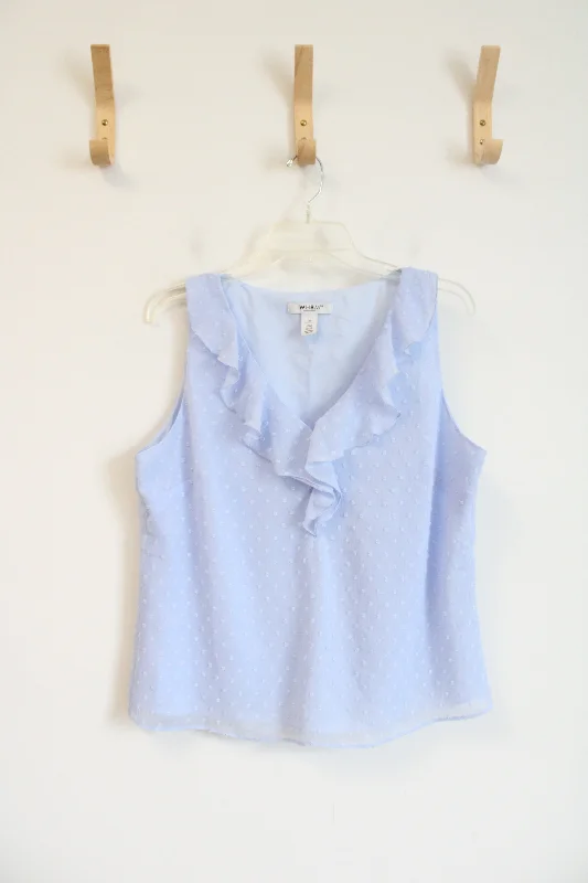 White House Black Market Light Blue Swiss Dot Ruffle Tank Top | M sleep tank top