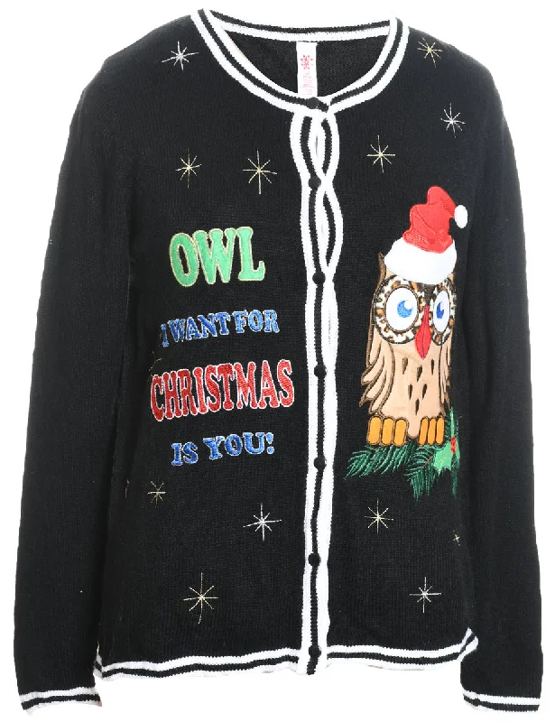 Festive Print Christmas Cardigan - M Fleece Cardigan Nylon Polyester