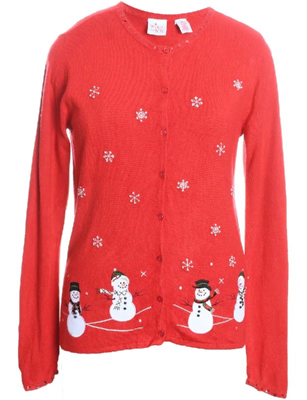 Snowman Christmas Cardigan - M Anti-Pilling Anti-Shrink Durable