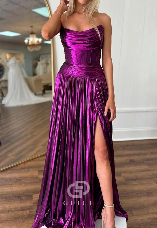 Orchid A-Line Sleeveless Prom Dress with Slit Empire-Waist Evening Party Dress Tunics Bridal satin Orchid A-Line Sleeveless Prom Dress with Slit Empire-Waist Evening Party Dress Tunics Bridal satin