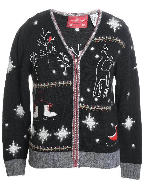 Festive Print Christmas Cardigan - S Casual Formal Business